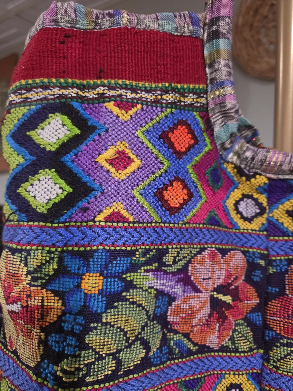 Handmade Guatemalan Huipil Embroidered Reversible Tote Bag